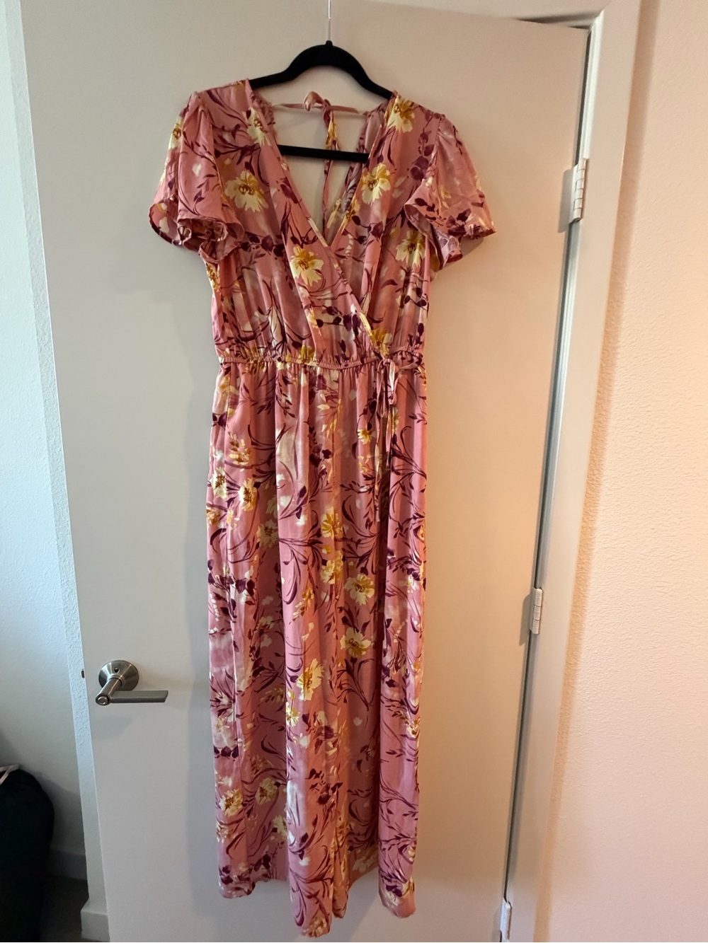 Pink Floral V-Neck Maxi Dress